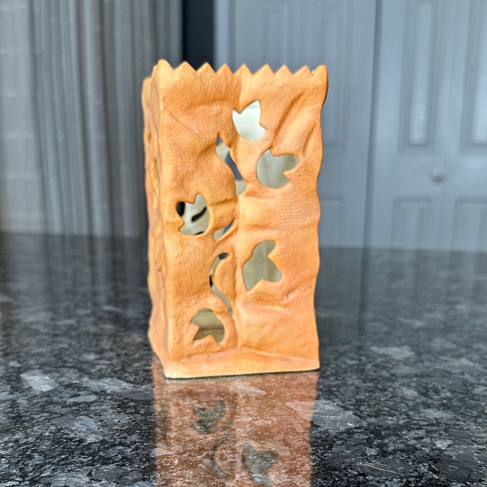 PartyLite Orange Pumpkin Luminary 6” Candle Holder Ceramic Halloween Fall GUC - Picture 2 of 11